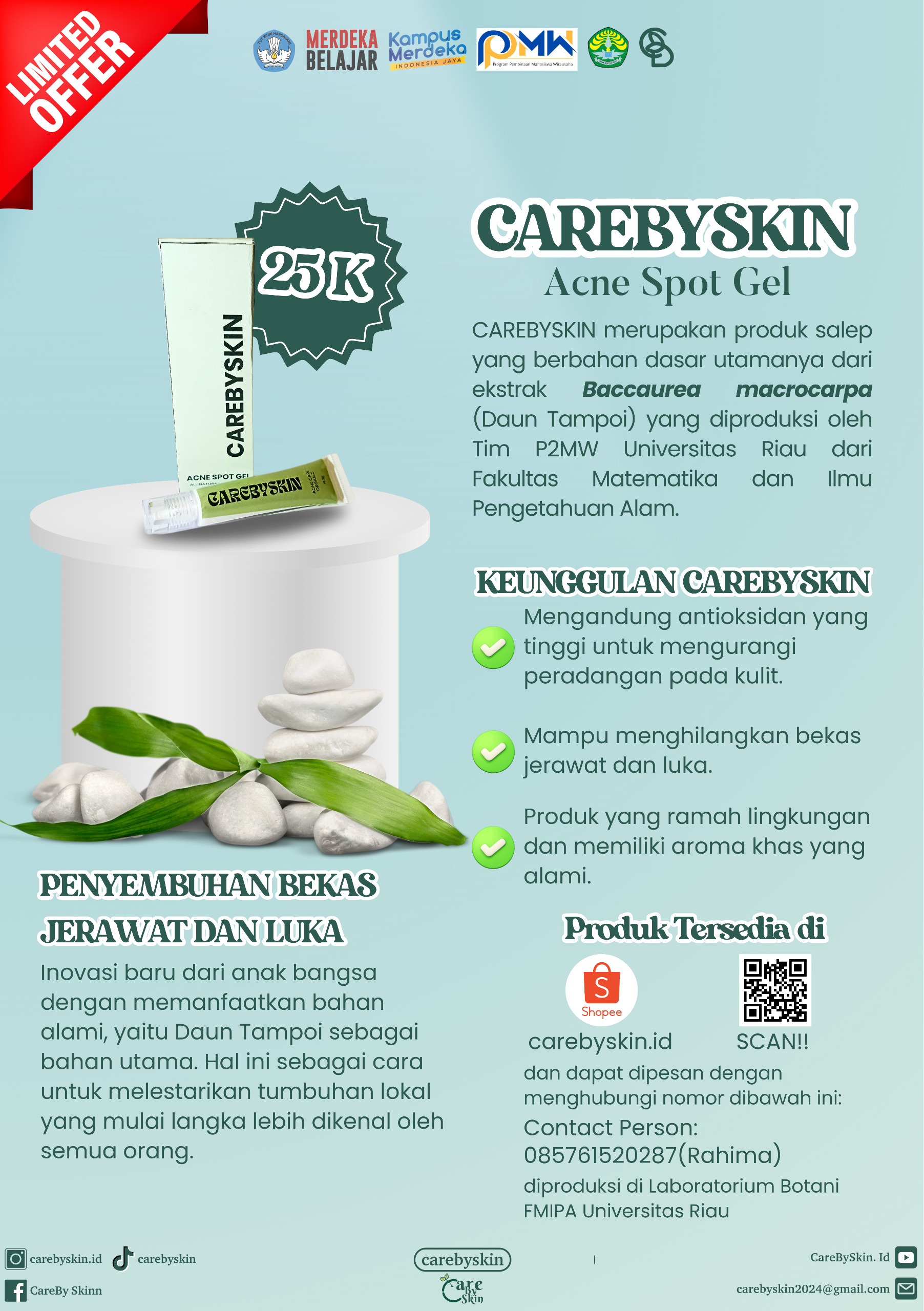 Skincare Anti Jerawat Racikan P2MW Biologi Unri, Berbahan Tanaman Asli Kampar